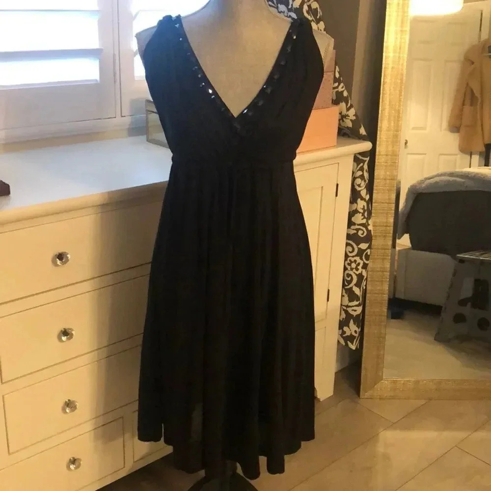 BCBG Sleeveless Dress Beaded Neckline String Waist, Size XS - Picture 3 of 8
